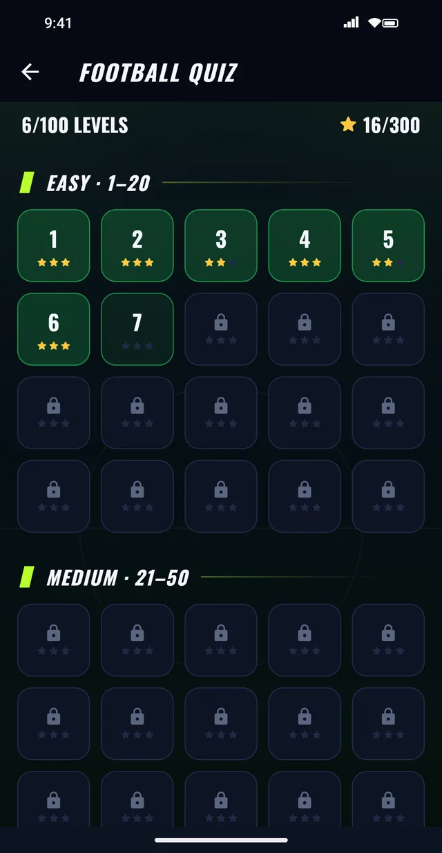 Football quiz with 100 levels